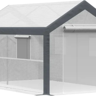 Invernadero para caminar de 12' x 7' x 7', casa caliente cálida para jardín al aire libre con 4 ventanas enrollables, 2 puertas con cremallera y cubierta meteorológica, color blanco