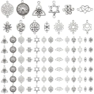 195 Uds. De dijes de nudo Trinity, colgantes de conector de 13 estilos, dijes de flores Wiccan, conectores de Chakra de corazón, eslabones para hacer kit