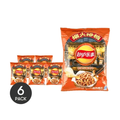Patatas fritas de Sichuan y maíz de cerdo crujiente, sabor a cerdo, 6 paquetes, 2,47 oz * 6 paquetes