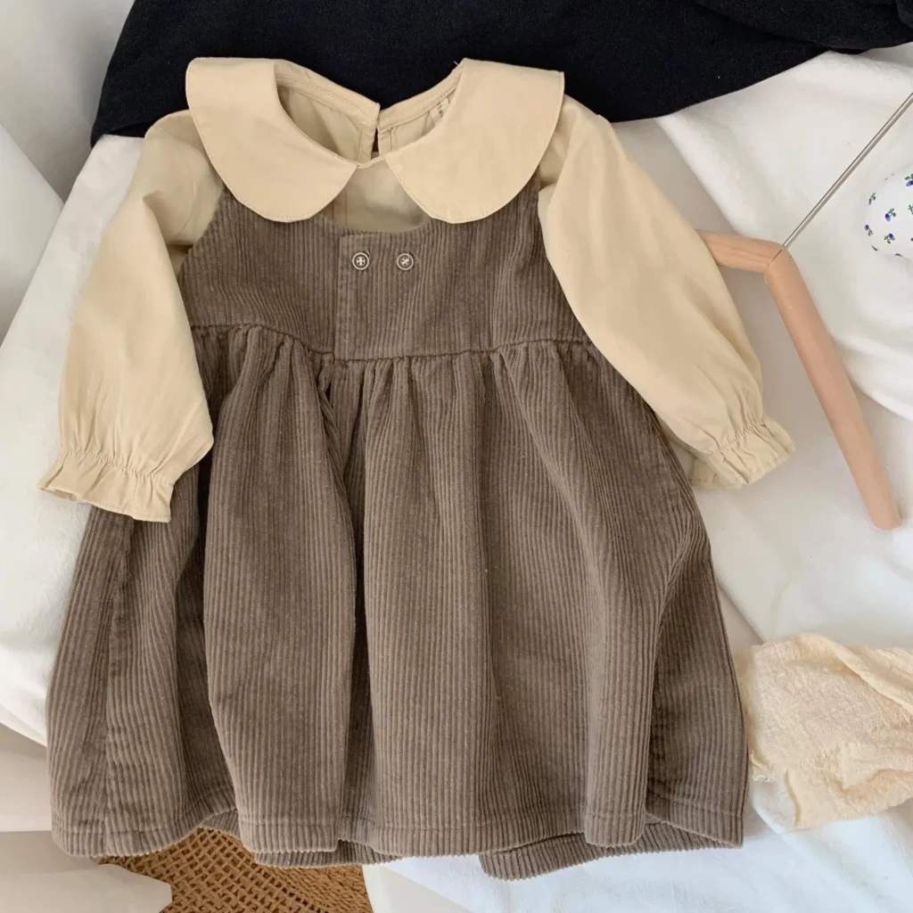 Conjunto de ropa holgada informal para niños y niñas, chaleco, vestido, blusas, camisa, Peter Pan, novedad de 2024