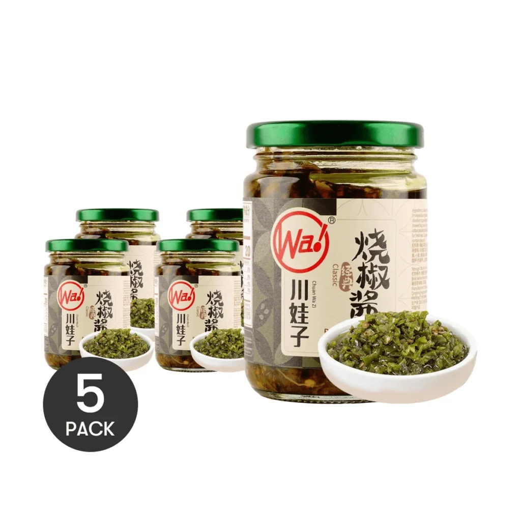 CHUANWAZI Shao Jiao Jiang-salsa de Chile tostada, ajo picante, 8,11 oz x 5 paquetes, 5 paquetes