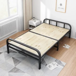 Cama plegable individual doble, 1 metro, 1,2 metros, habitación de alquiler para el hogar, cama pequeña económica, marco de hierro Simple, cama dura de bambú