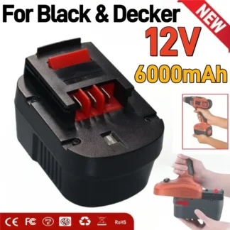Batería de herramienta recargable de 12V y 6000mAh para Black & Decker A12 A12EX FSB12 FS120B A1712 HP12K HP12 Ni-MH batería de repuesto para taladro