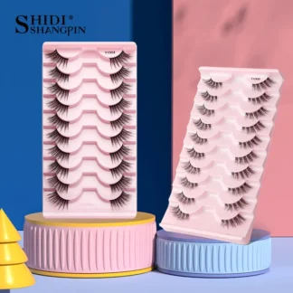 SHIDISHANGPIN-Media pestaña, 3/5/10 pares, banda Invisible de tallo transparente, pestañas de visón falso, pestañas postizas reutilizables, esponjosas naturales