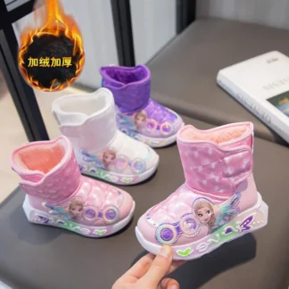 Disney-botas de nieve para niños, zapatos elegantes de princesa, a prueba de agua, cálidos, color rosa, talla 26-37, Invierno