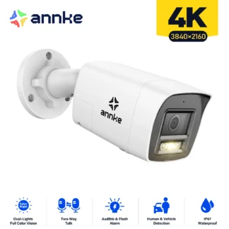 Annke 8MP 4K HD cámara de seguridad IP Poe doble luz Audio cámara tipo bala fija detección de vehículo humano 256G almacenamiento SD ONVIF IP67