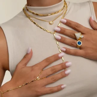 2025 nuevo Micro Pave Cz rectángulo geométrico Bling Charms cadena de eslabones gargantilla Lariat Y collar Color oro joyería de moda para mujer