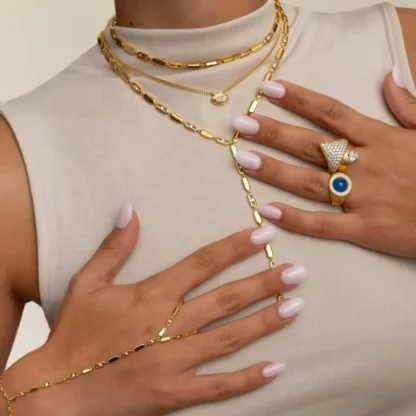 2025 nuevo Micro Pave Cz rectángulo geométrico Bling Charms cadena de eslabones gargantilla Lariat Y collar Color oro joyería de moda para mujer