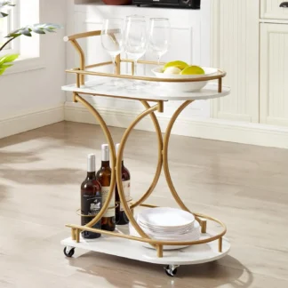 Mikibama carrito de Bar moderno con estante de vino para el hogar, Mini mesa de Bar portátil para sala de estar, servicio pequeño de madera de Metal dorado