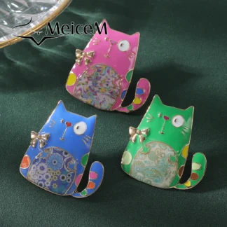 Meicem-broche de gato de dibujos animados para mujer y niña, alfiler de solapa de moda, broches de esmalte de diseñador, 2024