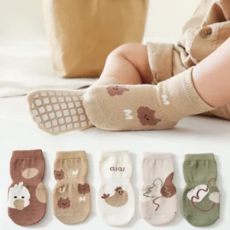 Nuevos calcetines de tubo Kawaii de otoño e invierno para bebés, calcetines antideslizantes para el suelo, calcetines de algodón con estampado de pato y oso de dibujos animados, accesorios para niños recién nacidos