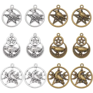 1 caja de 24 Uds. De dijes de pentagrama, colgante de pentáculo a granel, estrella mágica, satánico, Halloween, gótico, tetragrammaton, kit de fabricación de astillas de aleación