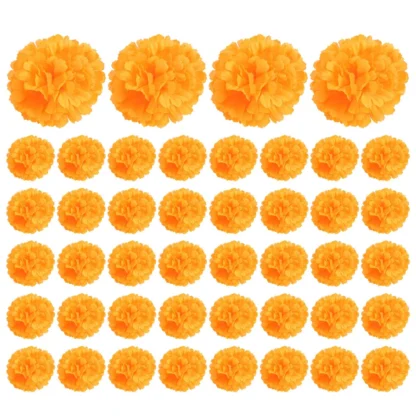 Flores artificiales de caléndula de 3,9 pulgadas, flor del Día de los muertos, 50 Uds., flores de caléndula falsas para hacer guirnaldas de caléndula