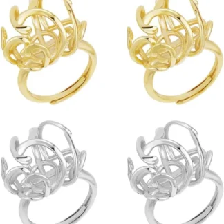 4 Uds. Anillo de 2 colores en blanco, componentes de latón ajustables de 0,67 pulgadas, Bases de dedo de platino y dorado, anillo de flor torcida