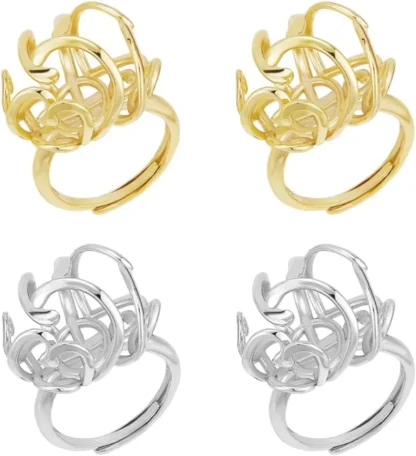 4 Uds. Anillo de 2 colores en blanco, componentes de latón ajustables de 0,67 pulgadas, Bases de dedo de platino y dorado, anillo de flor torcida