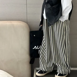 Pantalones largos a rayas para niños y niñas, pantalón holgado de estilo coreano, otoño e invierno, 2023