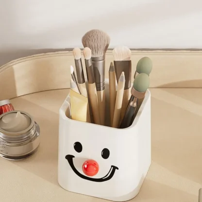 Contenedor de bolígrafos con patrón de cara sonriente, estuche de papelería ligero con huecos inferiores, caja de almacenamiento de escritorio impermeable pp para oficina