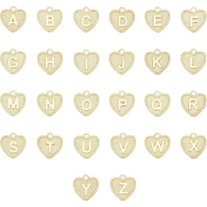26 Uds. De dijes de Metal con alfabeto de aleación, corazón dorado con colgantes del alfabeto, dijes de letra A ~ Z, colgante con agujero de 2mm para kit de fabricación DIY