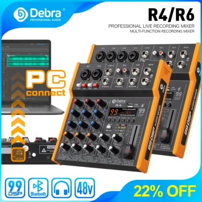 Debra-controlador de DJ R4/R6, mezclador de Audio, 99DSP, estéreo, salida de 6,5mm, tarjeta de sonido tipo EC para grabación en vivo de PC