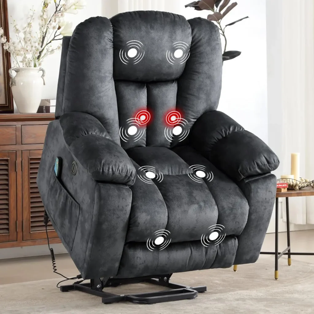 Sillón reclinable grande Power Lift con masaje, calor y USB para personas mayores, sillones reclinables anchos rellenos, reclinable con movimiento de seguridad
