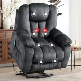 Sillón reclinable grande Power Lift con masaje, calor y USB para personas mayores, sillones reclinables anchos rellenos, reclinable con movimiento de seguridad