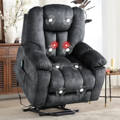 Sillón reclinable grande Power Lift con masaje, calor y USB para personas mayores, sillones reclinables anchos rellenos, reclinable con movimiento de seguridad