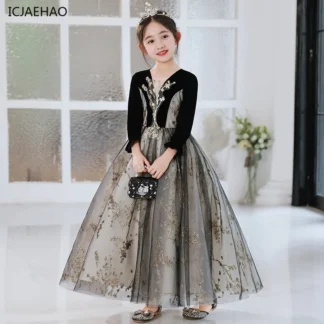 ICJAEHAO-vestidos de fiesta elegantes y de princesa con lentejuelas para niña, vestido de noche Vintage para adolescentes y niños, vestido de baile de Gala para bebés