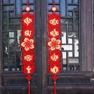 Dístico de Año Nuevo vietnamita, proceso hueco, colgante de nudo chino con borla, adornos de copla para puerta delantera, decoración de porche para jardín