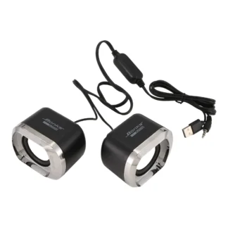 T35C USB 2.0 Altavoces para portátil Mini altavoz estéreo con cable para computadora portátil de escritorio Notebook PC MP3 MP4 3,5 mm AUX IN negro