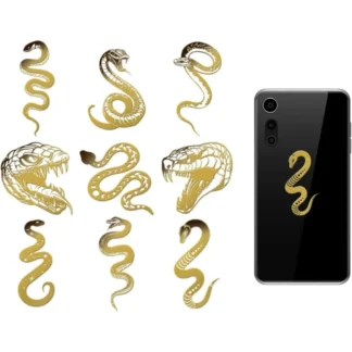 9 Uds. Pegatinas de Metal con diseño de serpiente de 1,6x1,6 pulgadas, imagen autoadhesiva de Metal dorado, autoadhesiva dorada