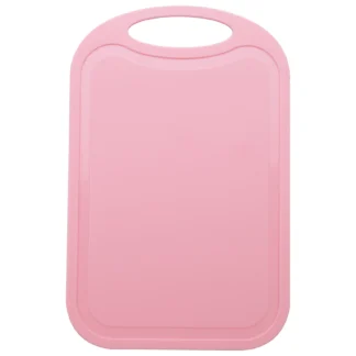 Bloque de cortar de plástico T35C, tabla de cortar de carne y verduras, antideslizante, antidesbordamiento con agujero colgante, tabla de cortar rosa