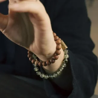 Pulsera de cuentas de madera de sándalo rutilado, cuarzo verde, anillo doble Vintage, joyería de mano para niñas, nuevo