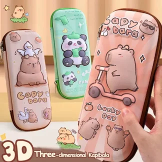 Estuche para lápices Capybara 3D de gran capacidad, caja de bolígrafos de dibujos animados 3D impermeable multifuncional, papelería, bonito estuche para lápices multicapa