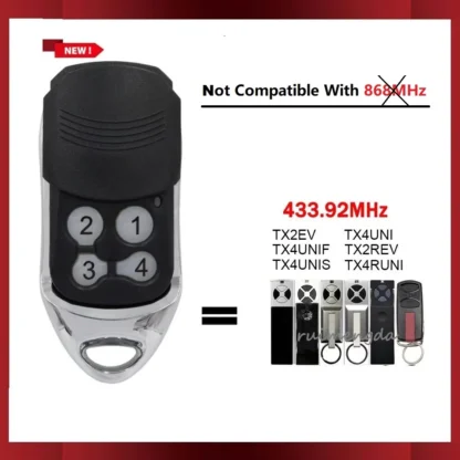 TX2REV TX4REV TX4RUNI TX4UNIS TX2EV TX4EV TX2EVS mando a distancia, transmisor de apertura de puerta de garaje, 433,92 MHz, 4 canales, código rodante