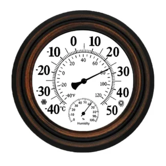 Termómetro antiguo para interiores y exteriores, higrómetro, medidor de temperatura y humedad, reloj de pared, termómetro para decoración del hogar, fácil instalación, 20Cm