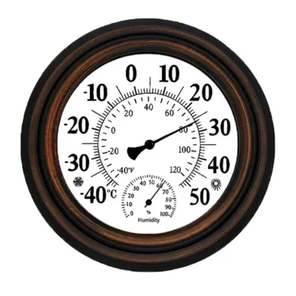 Termómetro antiguo para interiores y exteriores, higrómetro, medidor de temperatura y humedad, reloj de pared, termómetro para decoración del hogar, fácil instalación, 20Cm