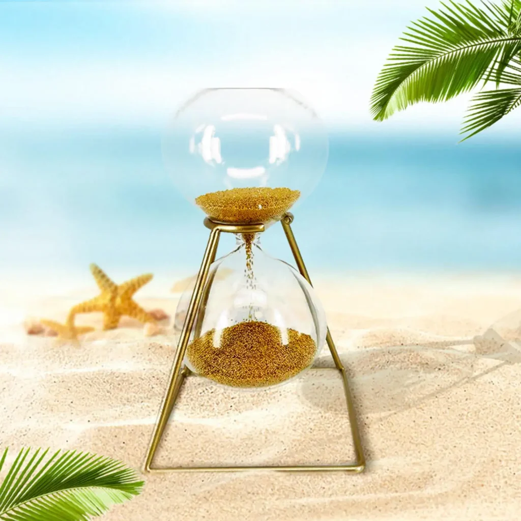 Reloj de arena dorado nórdico, adorno de mesa de cristal con estante de hierro, accesorios de fotografía relajantes para decoración del hogar, oficina y dormitorio