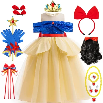 Blancanieves vestido de princesa elegante niños Cosplay cumpleaños carnaval fiesta vestido de baile niños fuera del hombro encanto ropa de mascarada