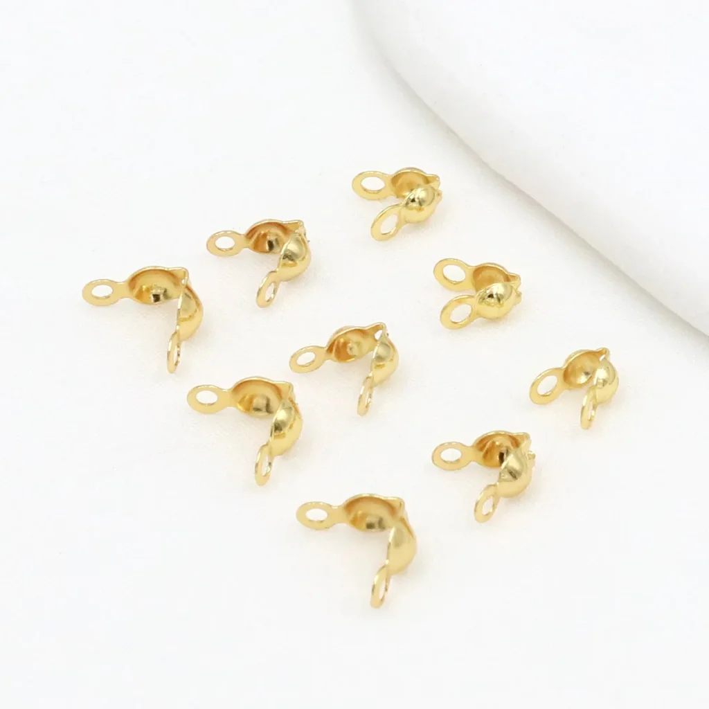 50 Uds. Tapas de cuentas de extremo de engarzado de latón para DIY, collar, pulsera, tapas de extremo, cierres de conector de punta, accesorios de joyería hechos a mano