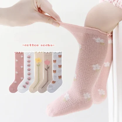 Calcetines largos hasta la rodilla para niña, medias de algodón suave, elástico, Color sólido, para recién nacido, Verano