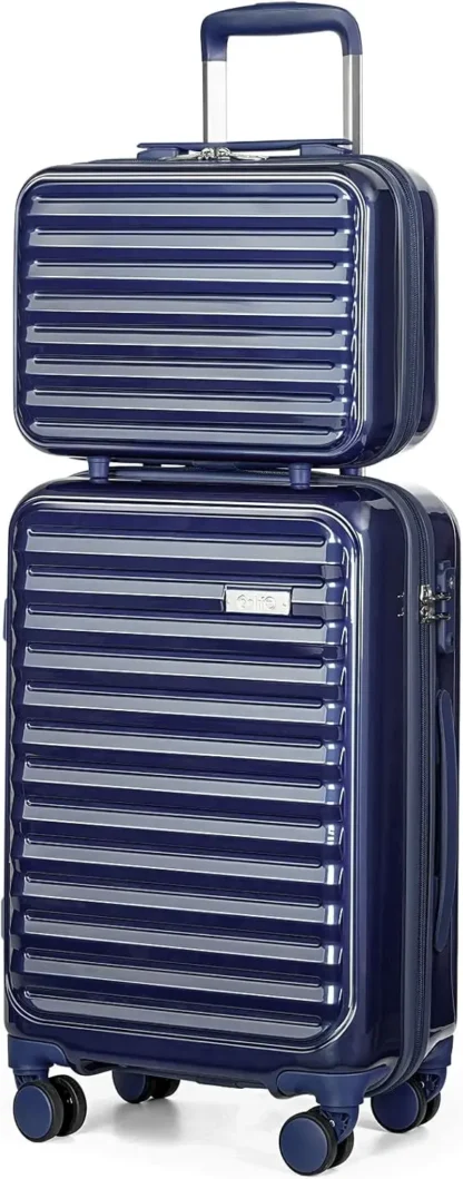 Coolife-maleta de mano con estuche para cosméticos, Maleta de equipaje expandible (solo 28 "u201d) ABS + PC Spinner con TSA Lo, azul marino S(20")