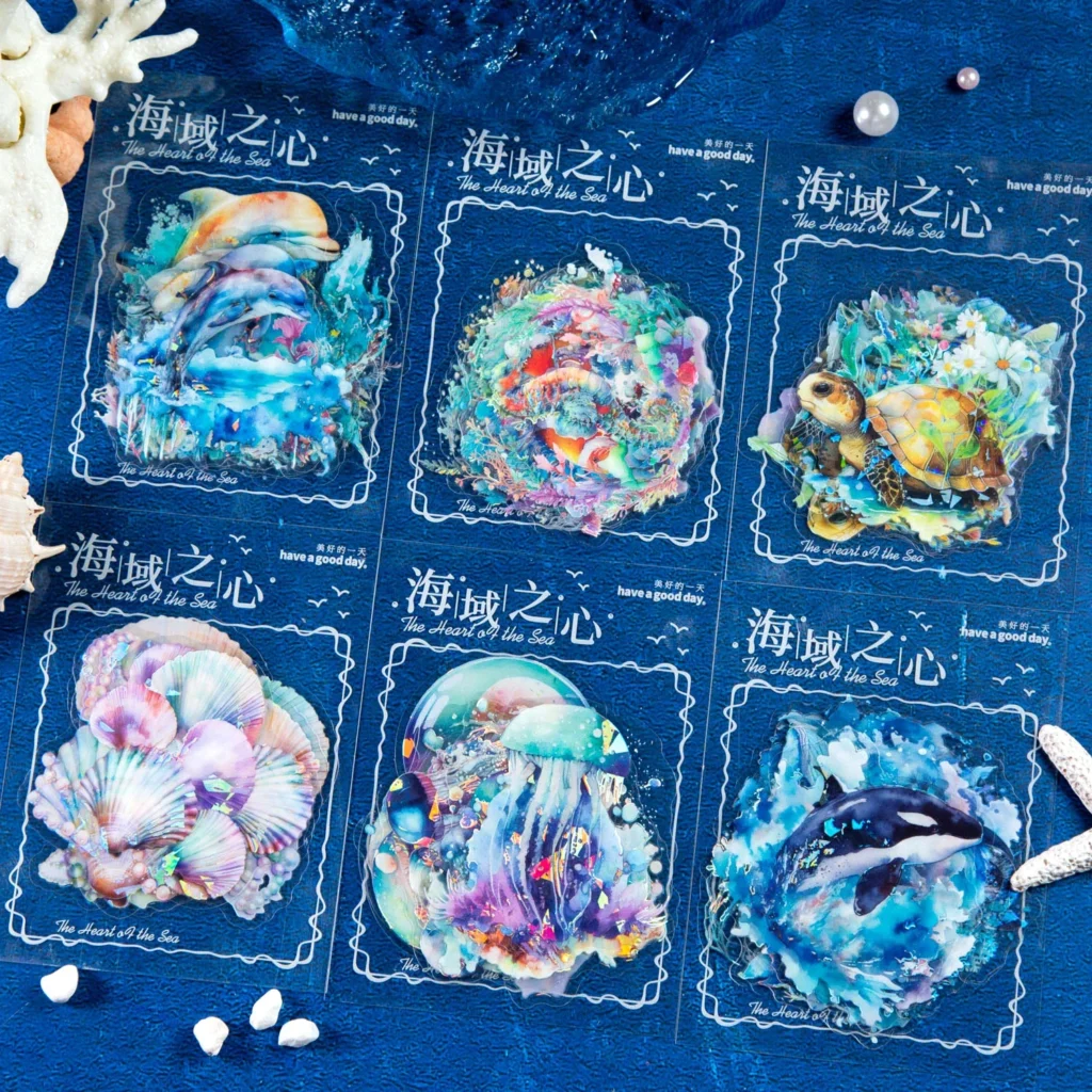 10 hojas de pegatina de mascota con temática marina Vintage, corazón del mar, decoración de Collage de diario DIY, papelería creativa
