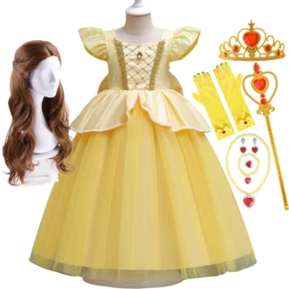 Vestido de Bella para niña, vestido de fiesta Floral para niños, disfraz de princesa, La Bella y La Bestia, traje de Carnaval de Halloween