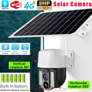 Cámara Solar WIFI 4G de doble lente, CCTV de 8MP, seguimiento automático para exteriores, detección humanoide, compatible con cámara PTZ IP67, protección de seguridad para el hogar