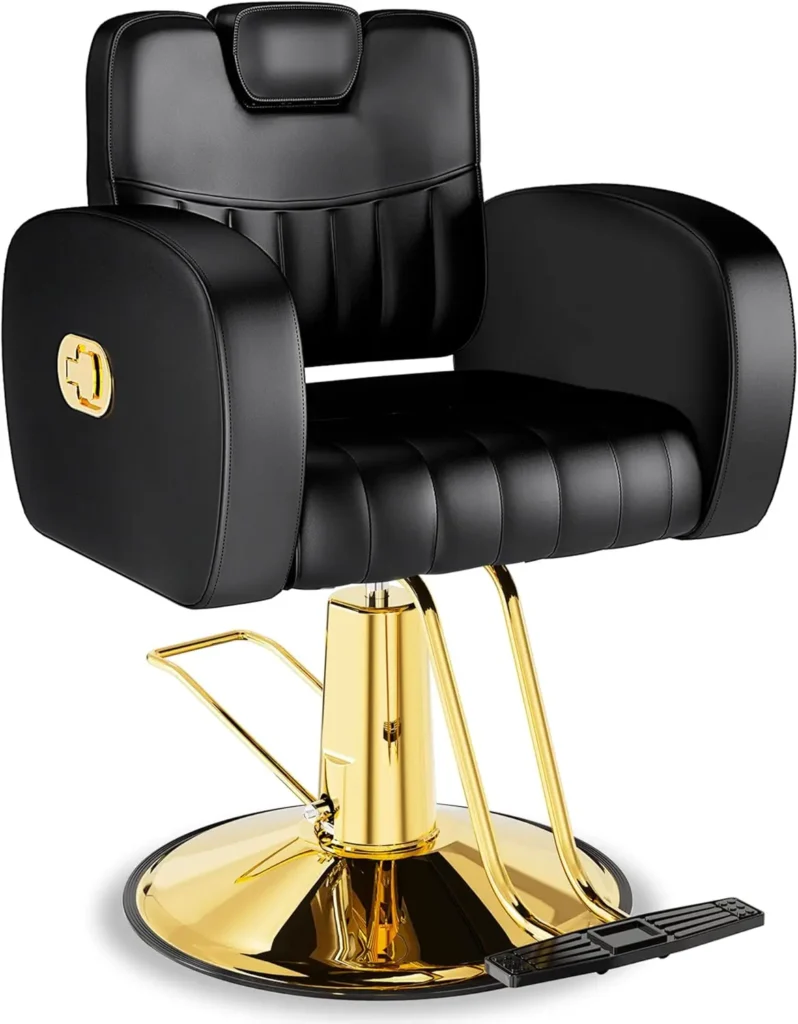 Silla de estilista resistente con estructura de acero, elegante silla para el cabello con tapicería de cuero, capacidad de peso 440 libras