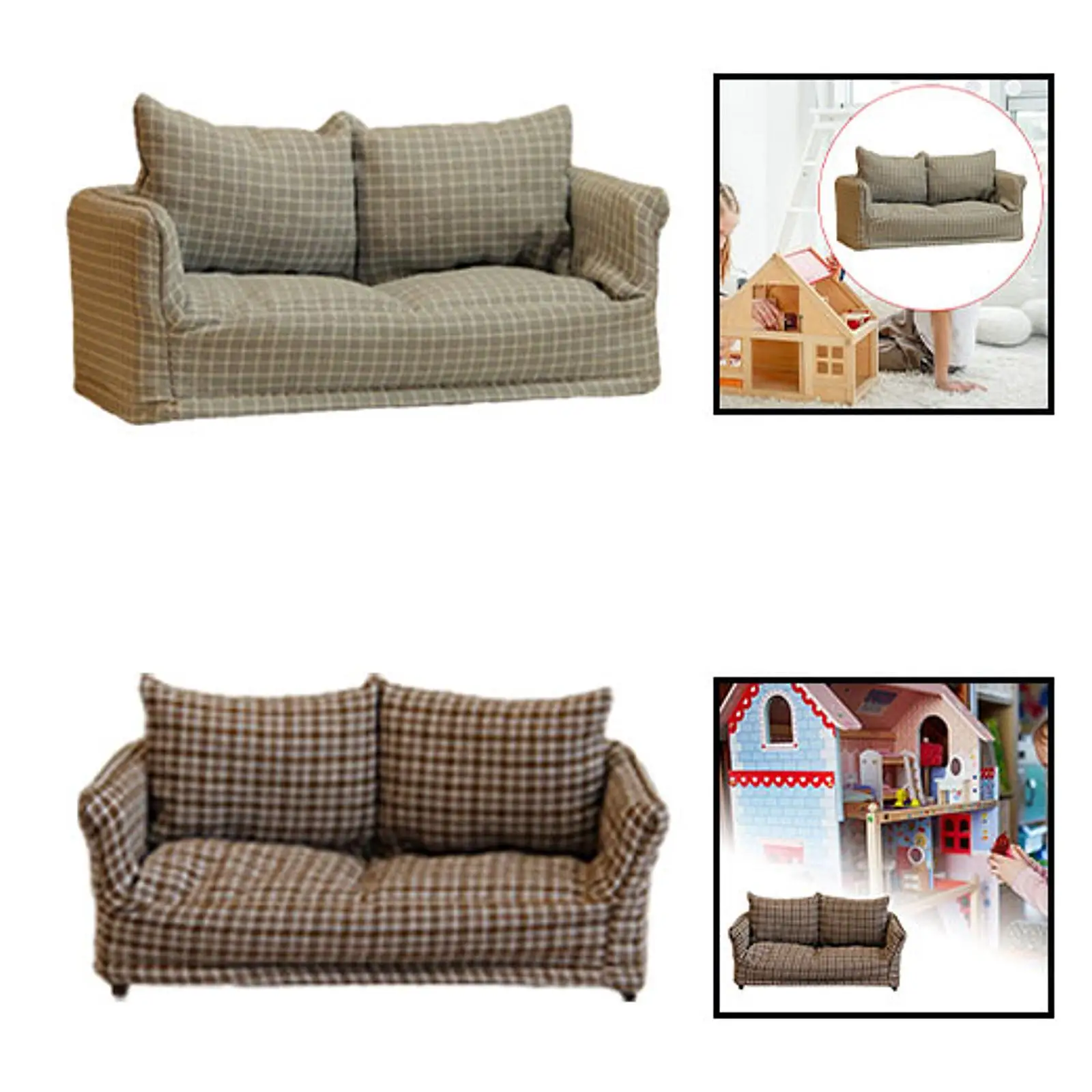 Sofá en miniatura para casa de muñecas a escala 1:12, accesorios para juego de imitación para decoración para sala de estar