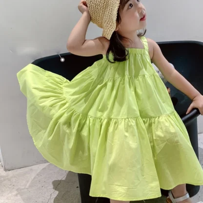 Vestidos de estilo coreano para niñas, ropa informal fresca para niños, vestido de princesa para bebés, Vestidos de playa con tirantes para niños, 2024