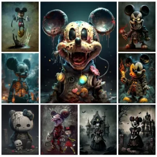Pintura de diamantes 5D de Horror, Mickey y Minnie Mouse, mosaico de arte gótico de Disney, dibujos animados, Alicia, La Bella y la bestia, decoración del hogar, regalo
