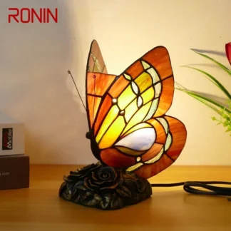 RONIN-lámpara de mesa de mariposa Tiffany, lámpara de escritorio de vidrio manchado, Retro, americana, para sala de estar, dormitorio, Villa lujosa, Hotel