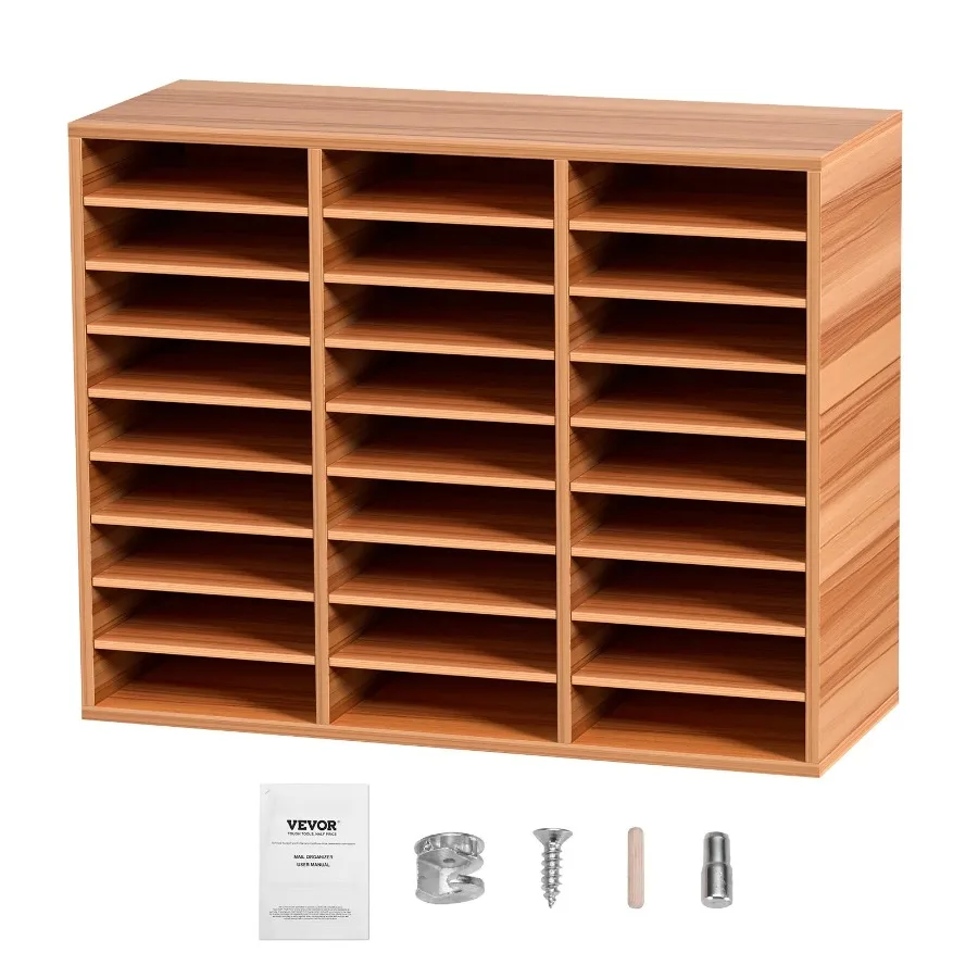 Organizador de literatura de madera, clasificador de archivos, soporte de almacenamiento de papel, 27 ranuras, color blanco